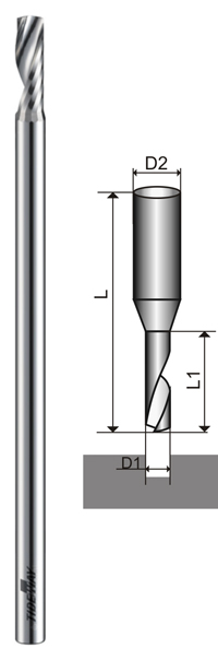 Однозубая твердосплавная фреза Z1 2X4.36X10X165 (dxDxhxL)