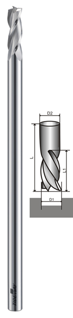 Торцевая твердосплавная фреза Z2 2.0X4.36X6X165 (dxDxhxL)