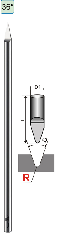 Радиусный твердосплавный конический гравер R=0.2x3.175x114х36° (αxRxDxL)