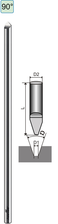 Конический твердосплавный гравер для Roland, U-mark, Gravotech, Vision 90°x0.0x4.36x165 (αxdxDxL)