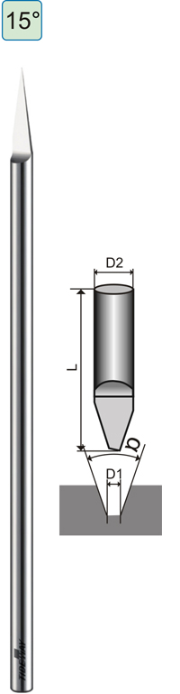 Конический твердосплавный гравер для Roland, U-mark, Gravotech, Vision 15°x0.0x4.36x165 (αxdxDxL)