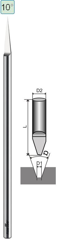 Конический твердосплавный гравер для Roland, U-mark, Gravotech, Vision 10°x0.0x4.36x165 (αxdxDxL)
