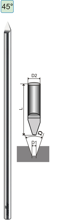 Конический твердосплавный гравер для Roland, U-mark, Gravotech, Vision 45°x0.0x4.36x165 (αxdxDxL)